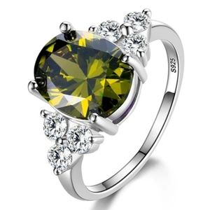 Sterling silver Peridot and CZ Diamond Ring